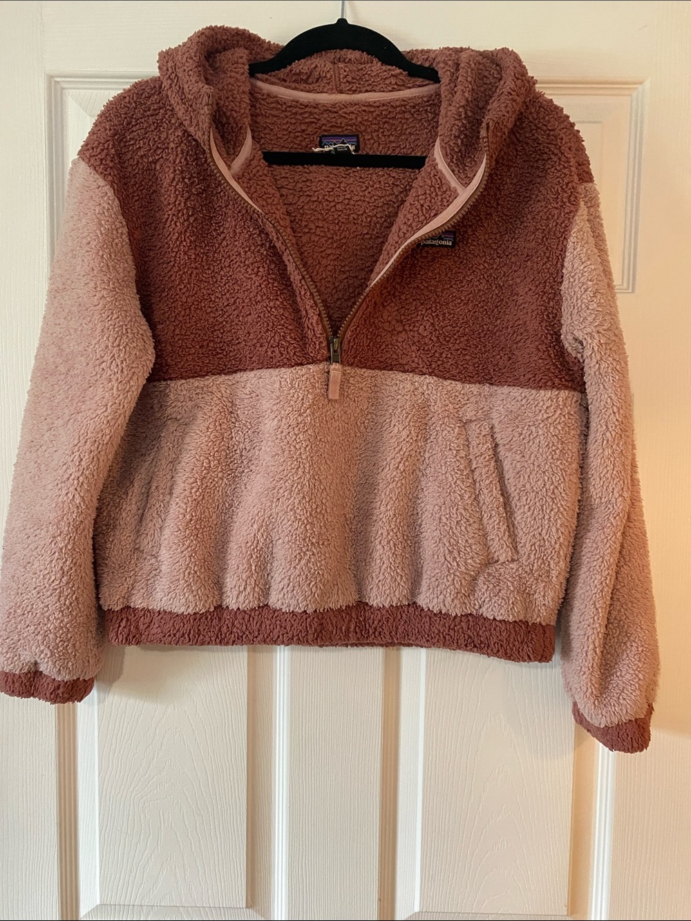 Patagonia Two-Tone Mauve and Dusty Pink Sherpa Hoodie for Kids